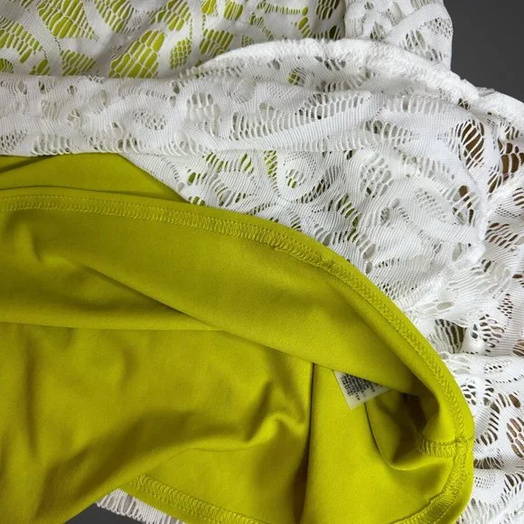 Guess Strapless Dress Size 14 Green White Knee Length Full Lace Stretch Lined - Picture 11 of 16